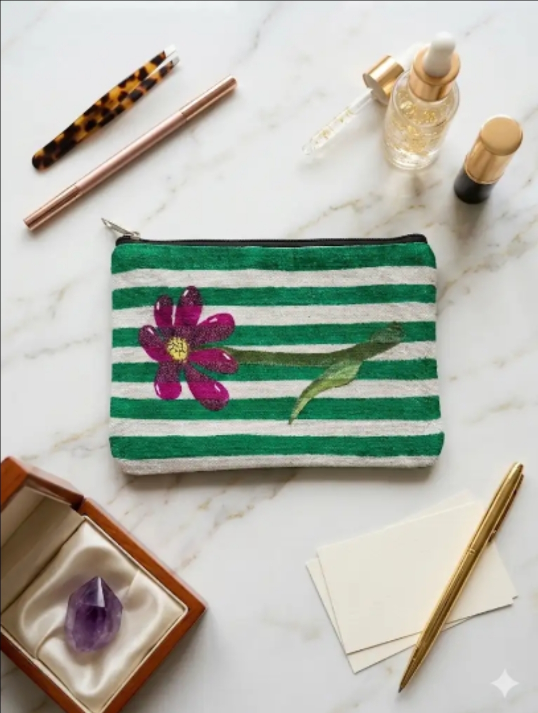 Handpainted Floral Pouch