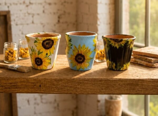 Sunflower Decoupaged Handpainted Kulhad Pots 2
